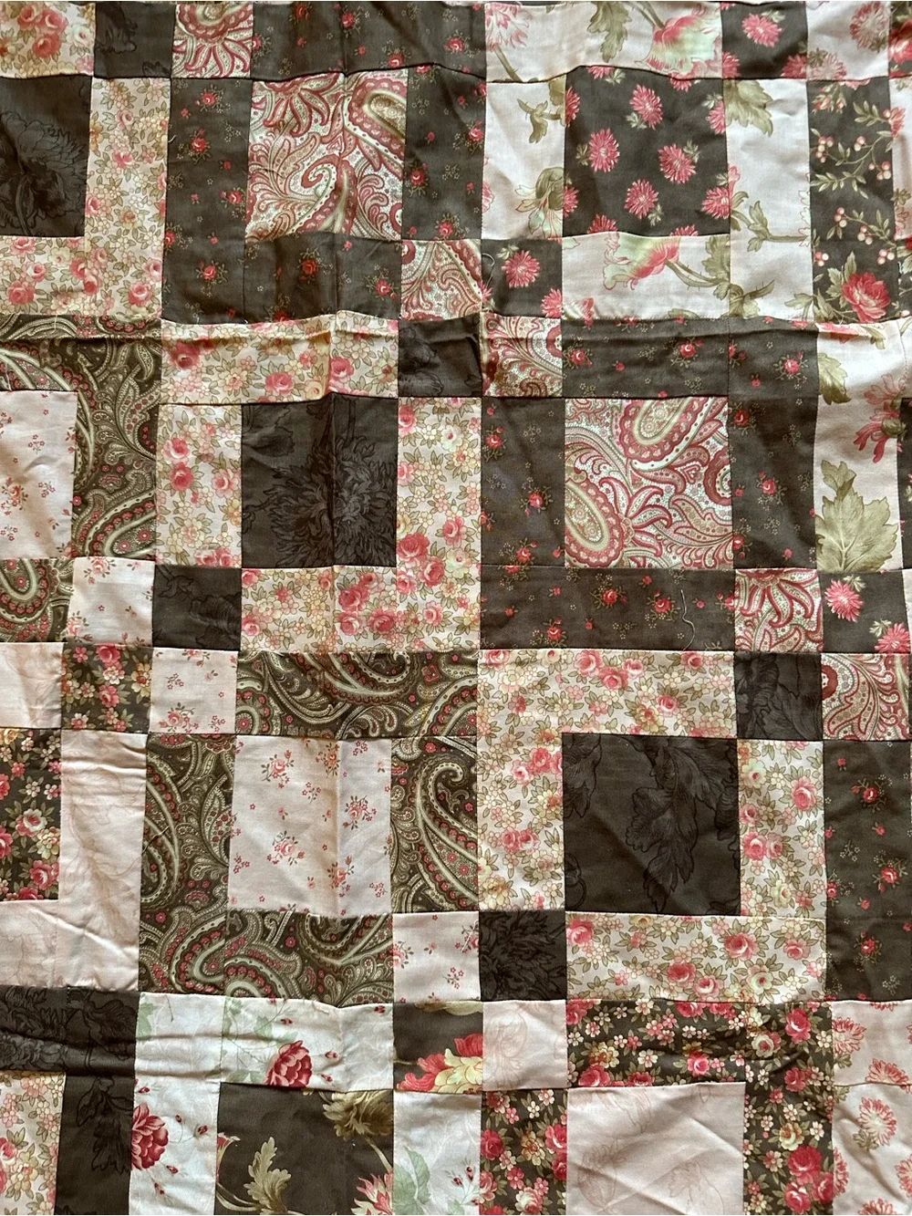 Paisley Floral Patchwork Quilt Topper Boho Cottagecore Grannycore 62” x 54”